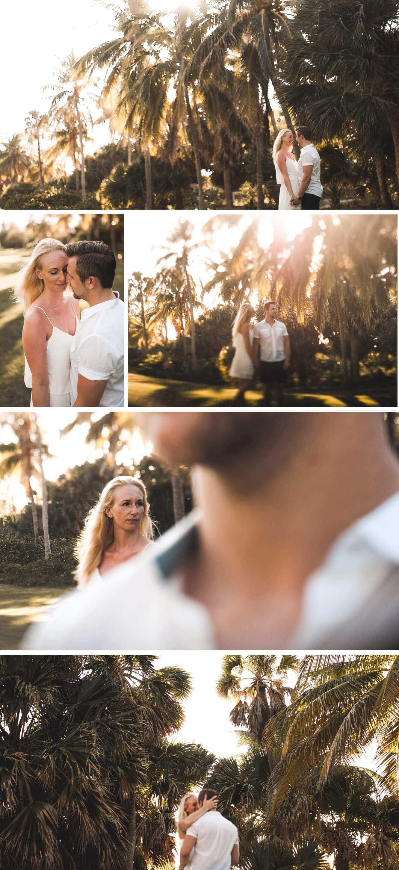 Kuba Paarshooting unter Palmen bei Sonne in weißem Kleid