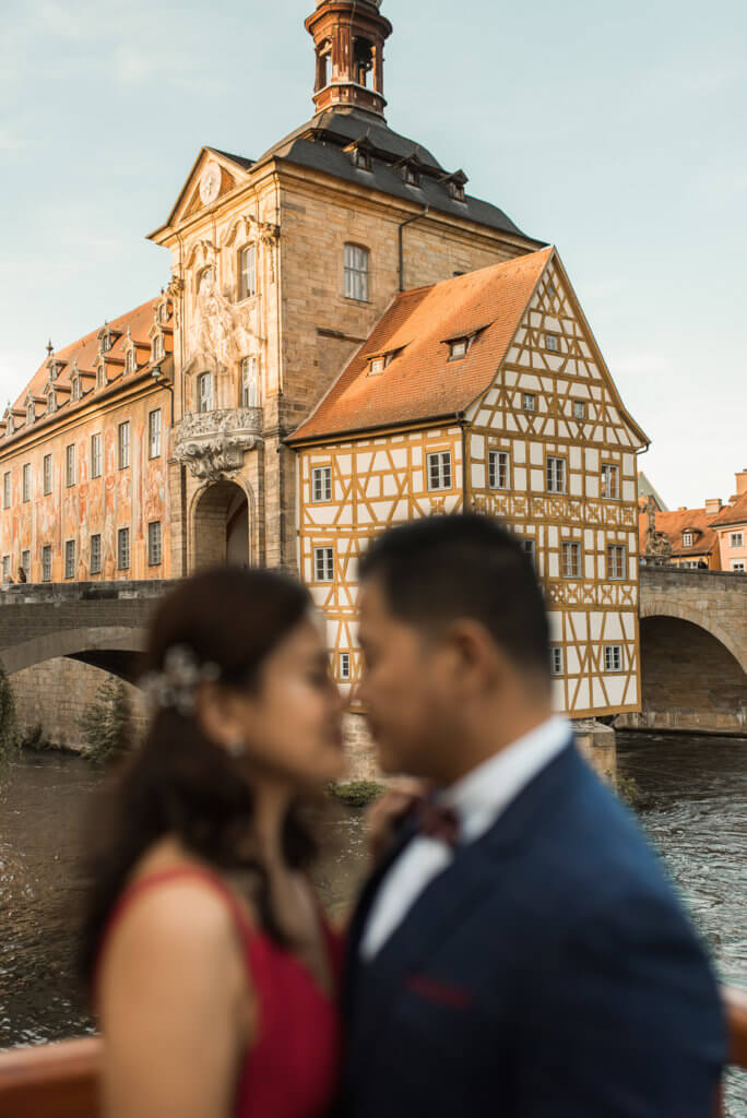 Prewedding Shoot with asian couple in Bamberg with old town hall 